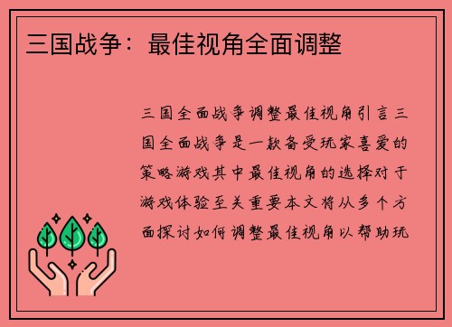 三国战争：最佳视角全面调整